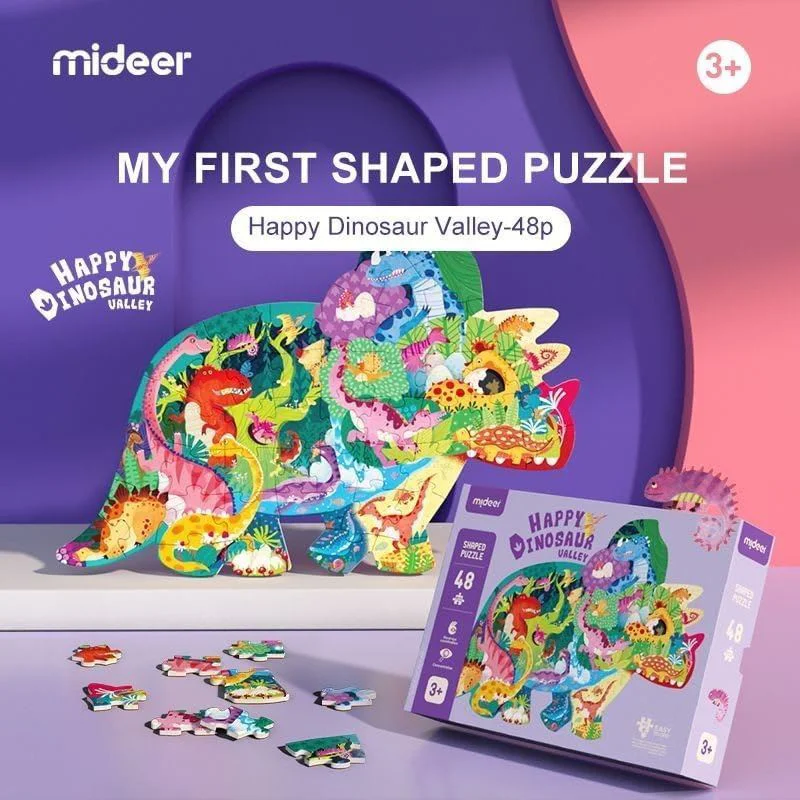 Puzzle in forma de dinozaur Mideer Valea Dinozaurului Fericit, 48 el. foto