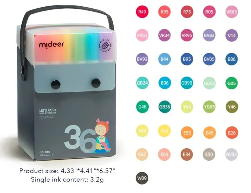 Set de markere semitransparente cu varf dublu Mideer, 36 culori