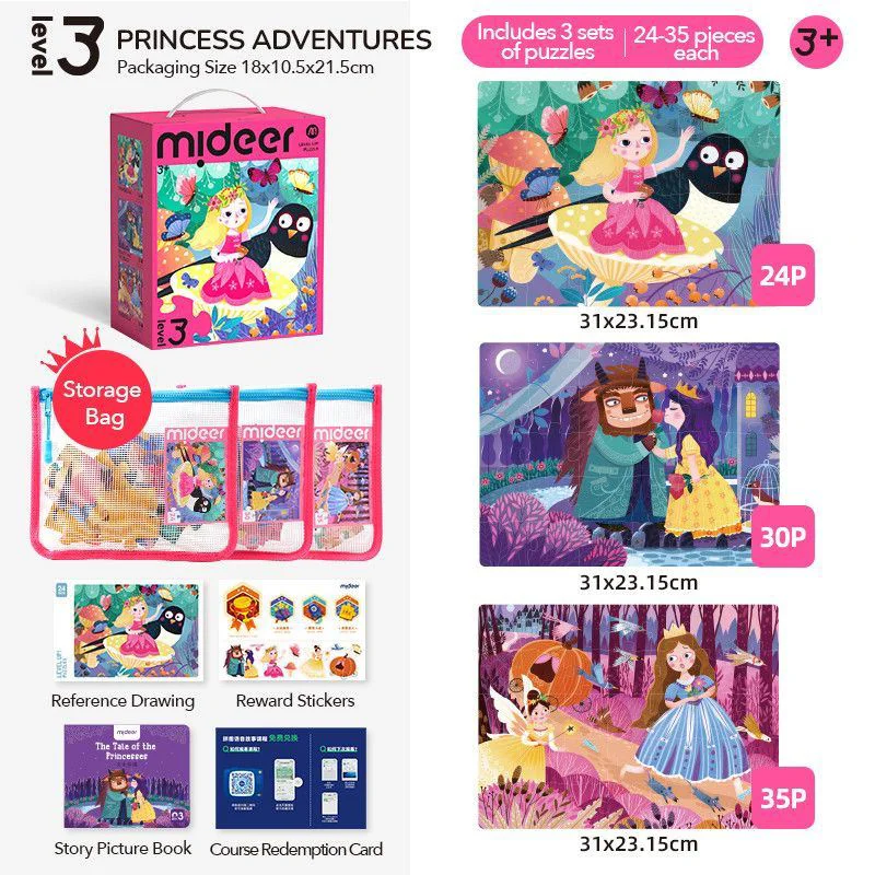 Puzzle 3 in 1 Mideer Printese din povesti, nivelul 3 foto