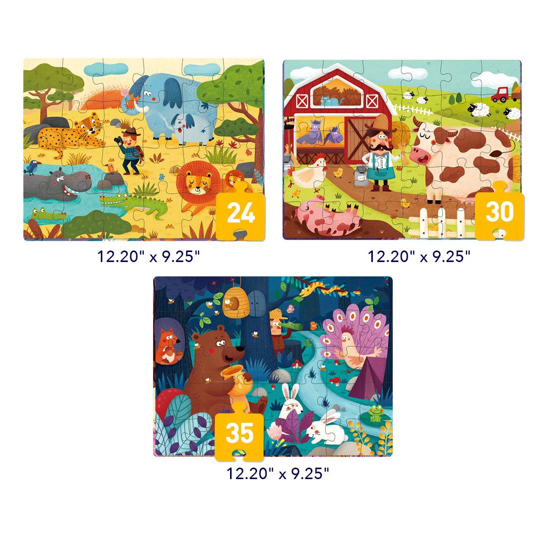 Puzzle 3 in 1 Mideer Scene din viata animalelor, nivelul 3 foto