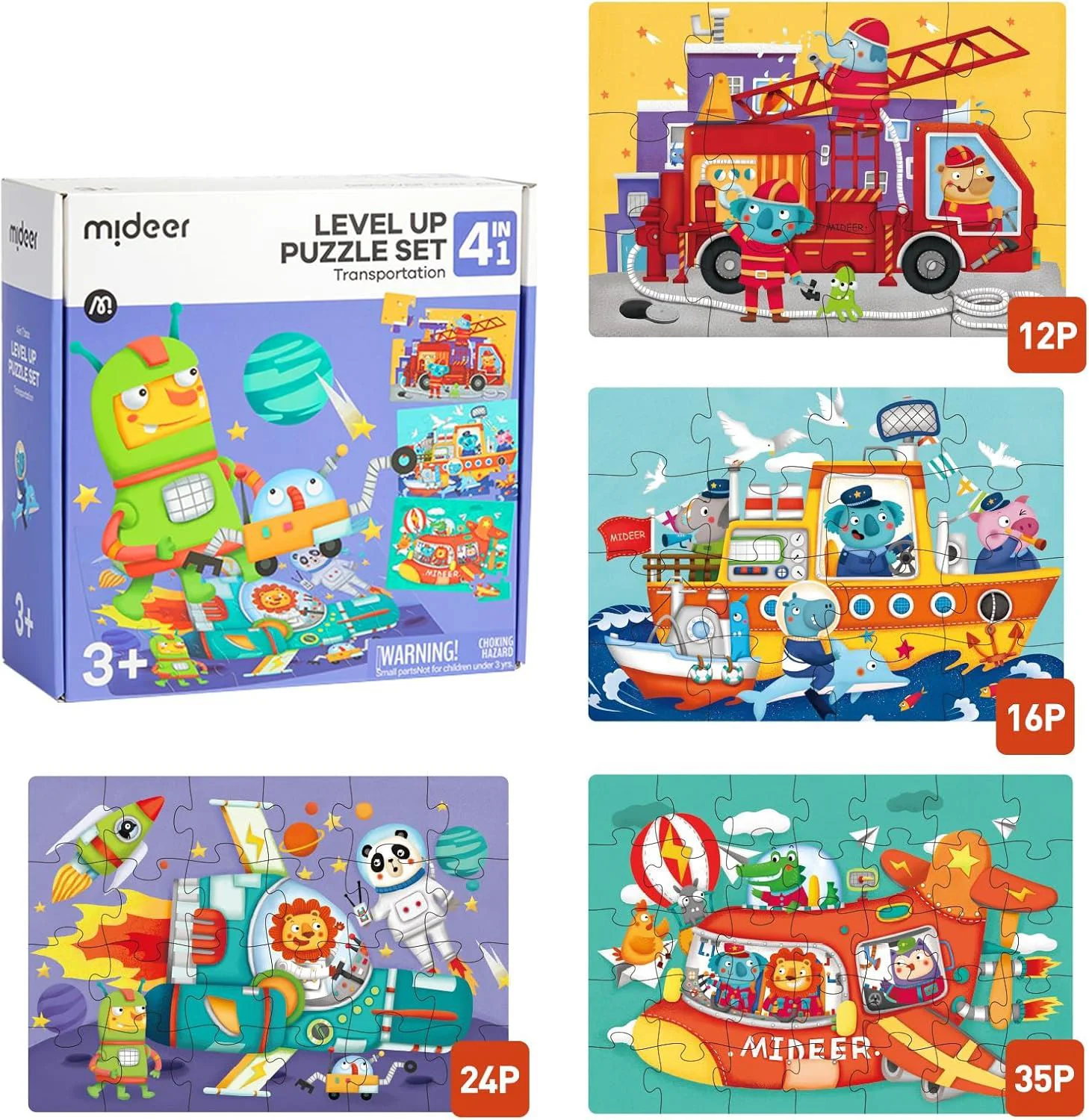Puzzle 4 in 1 Mideer Transport foto