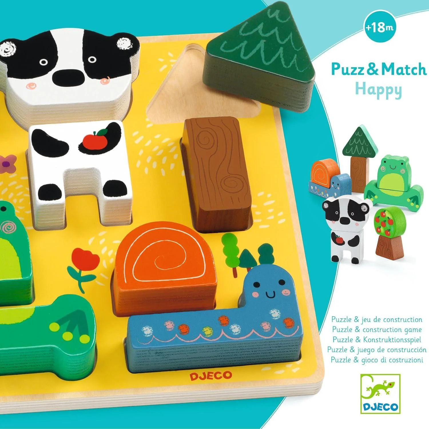 Puzzle din lemn Djeco Puzz & Match Happy foto