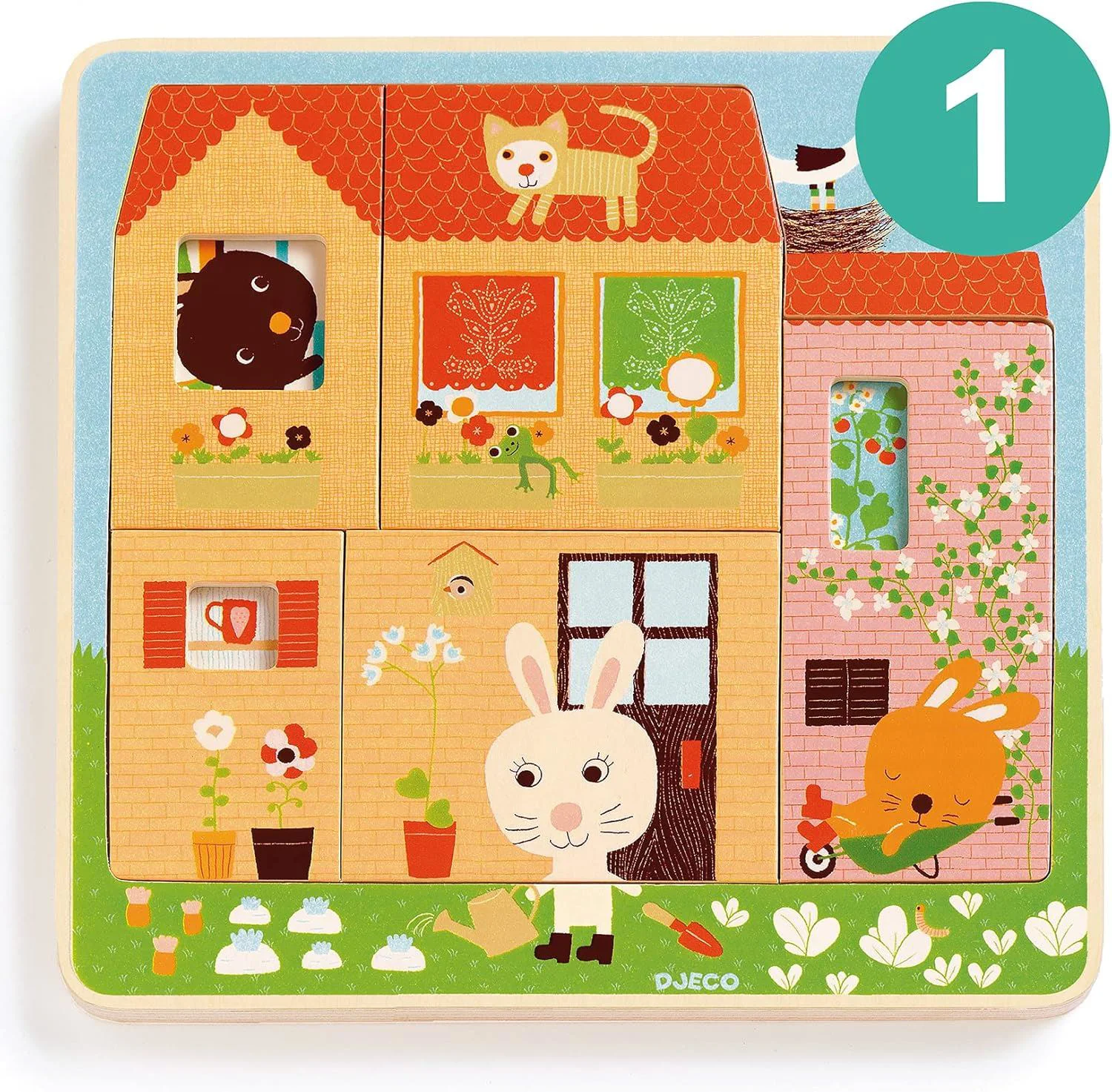 Puzzle din lemn in 3 nivele Djeco Cabana Iepurasului foto