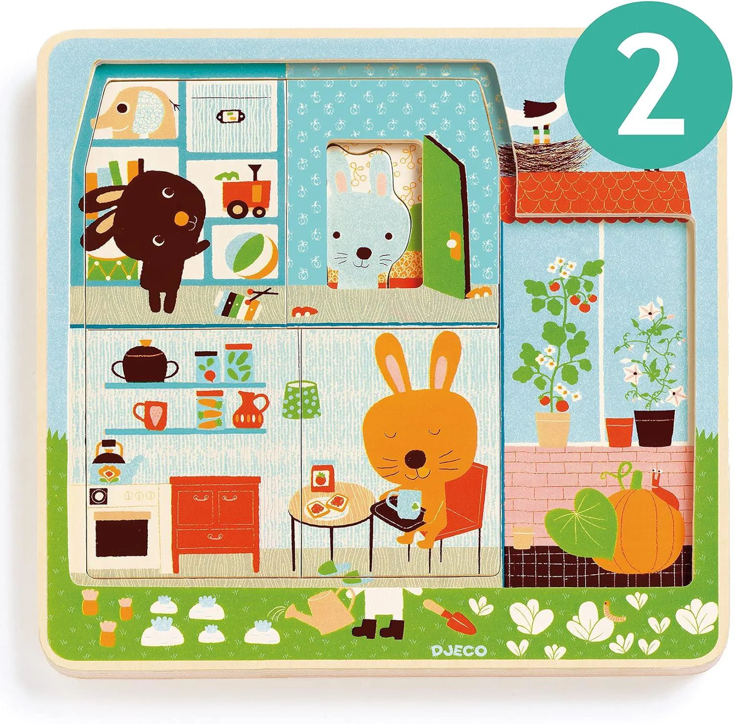 Puzzle din lemn in 3 nivele Djeco Cabana Iepurasului foto