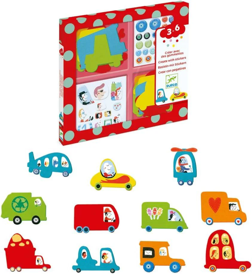 Set de creatie cu autocolante din fetru Djeco I Love Cars foto