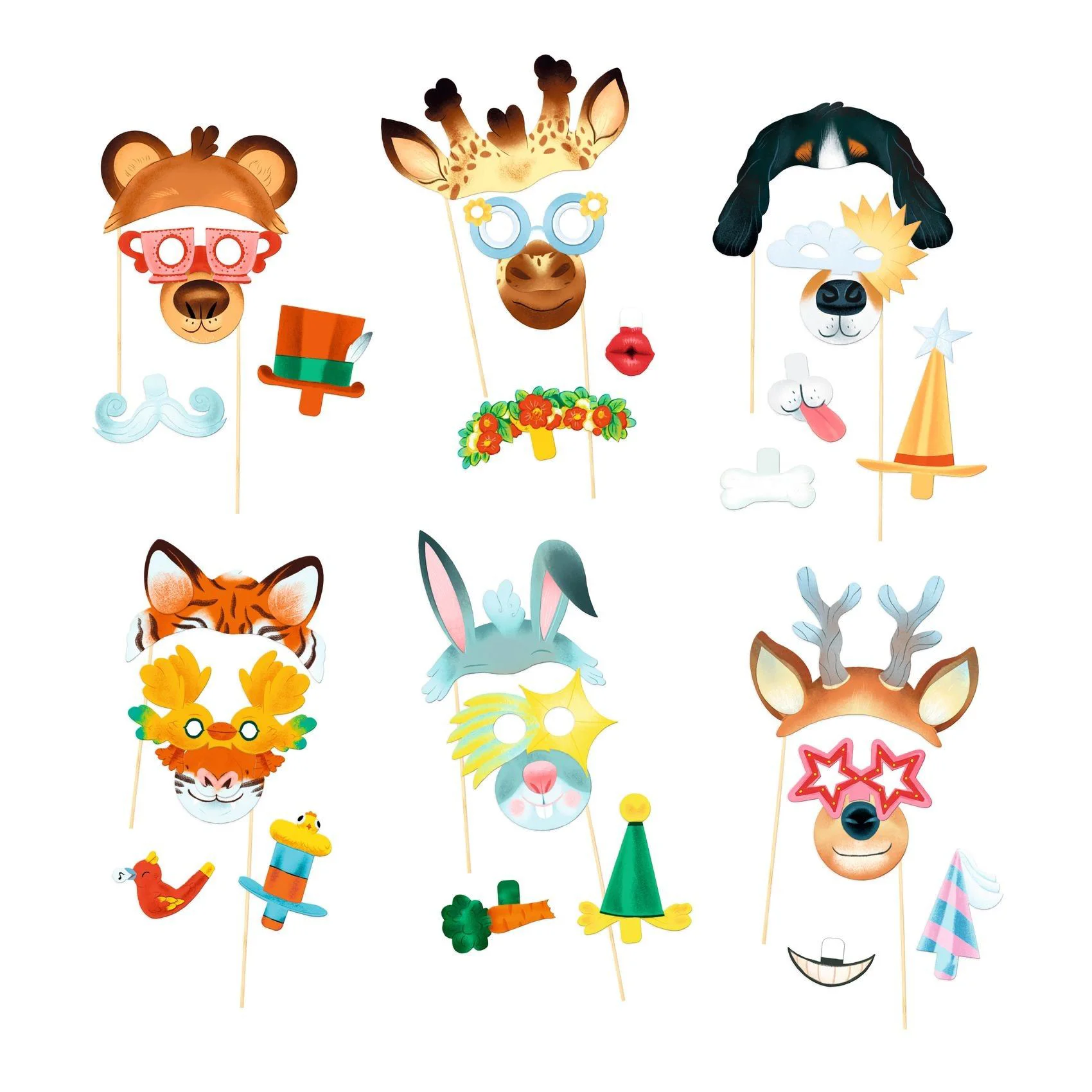 Set de creatie cu masti pentru photo booth Djeco DIY Animal Party foto