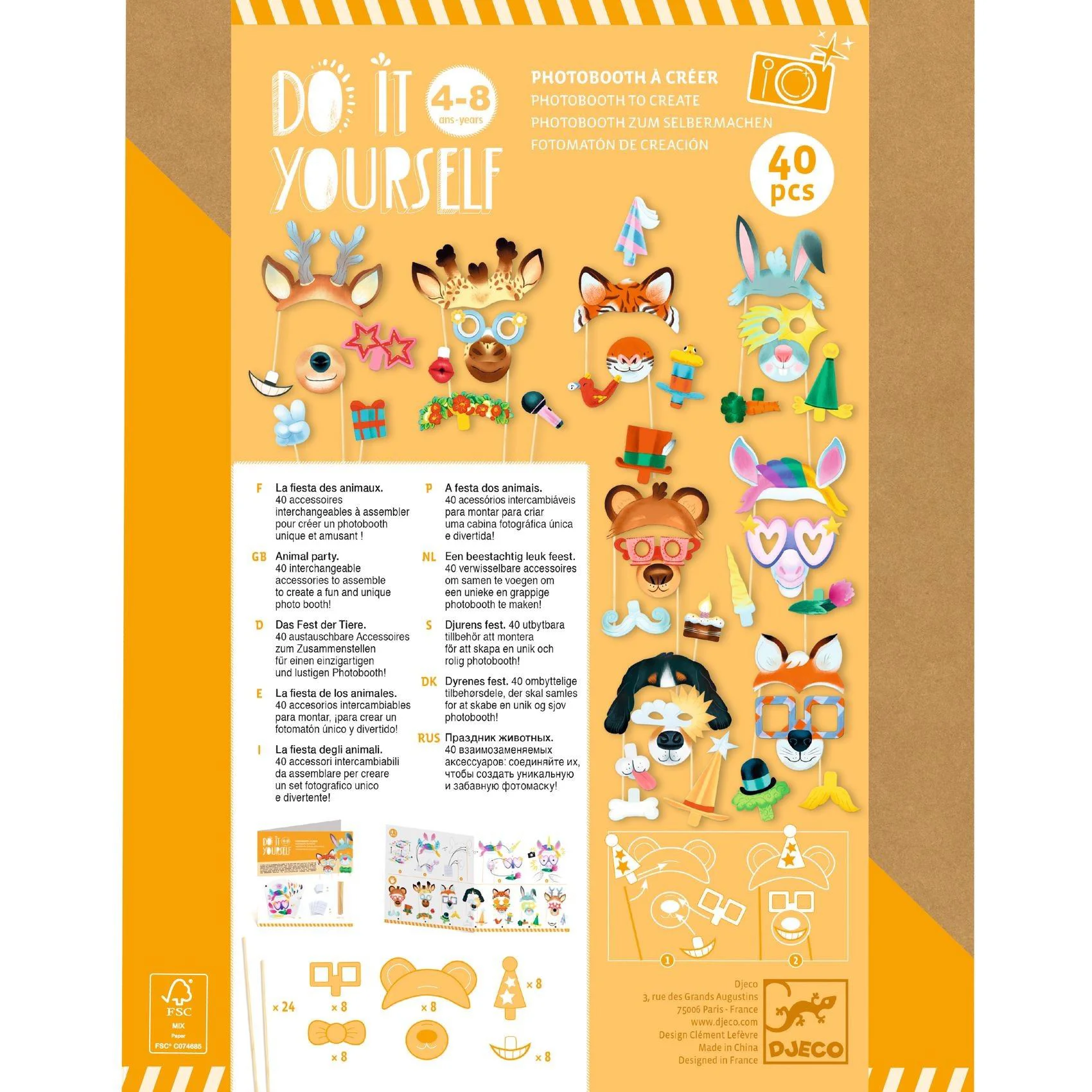 Set de creatie cu masti pentru photo booth Djeco DIY Animal Party foto
