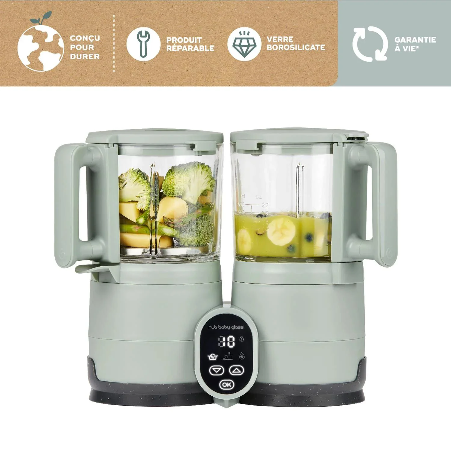 Многофункциональный кухонный комбайн 4-в-1 Babymoov Nutribaby Glass Celadon Green