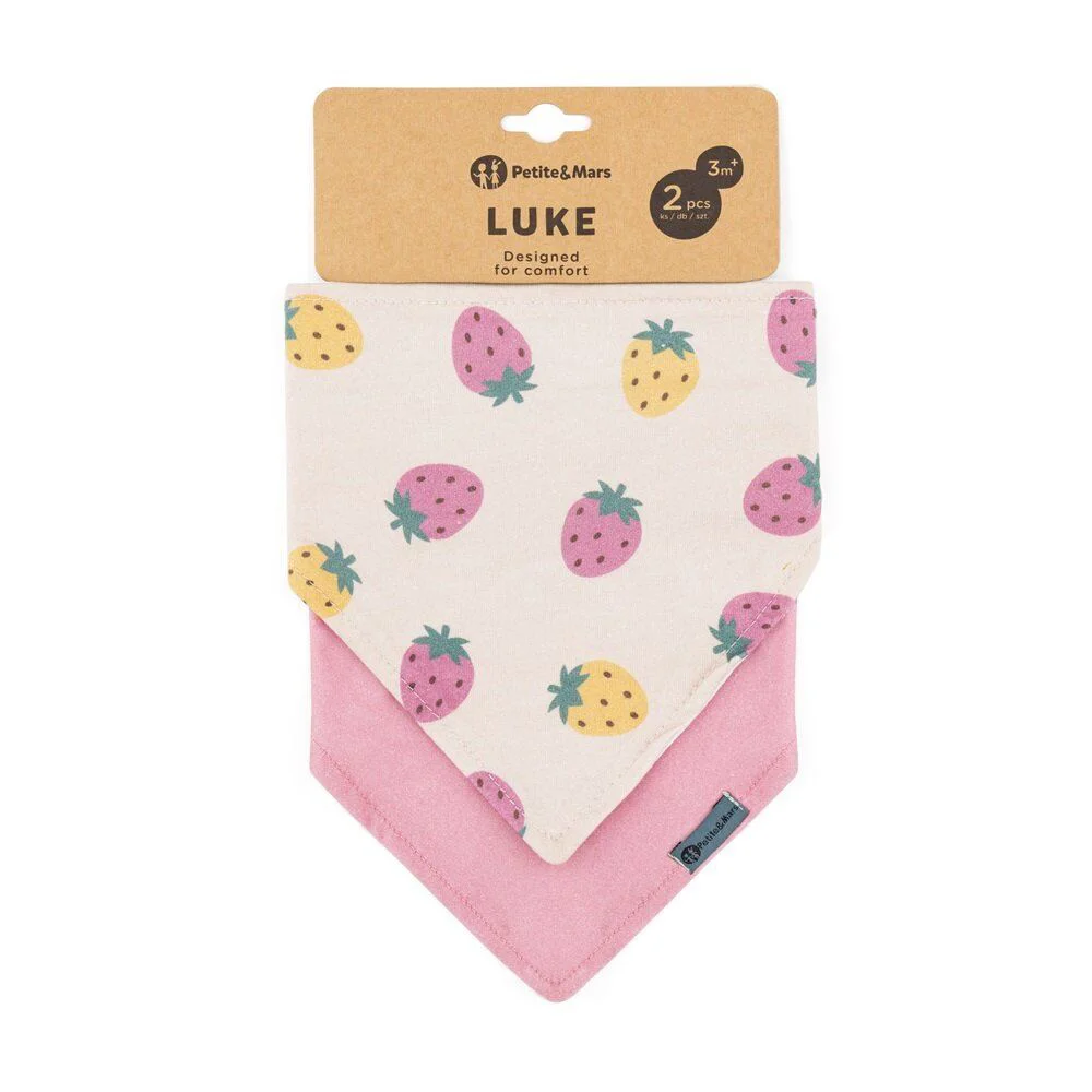 Set bandane bavetica Petite&Mars Luke Beige Strawberries/Dusty Rose, 2 buc. foto