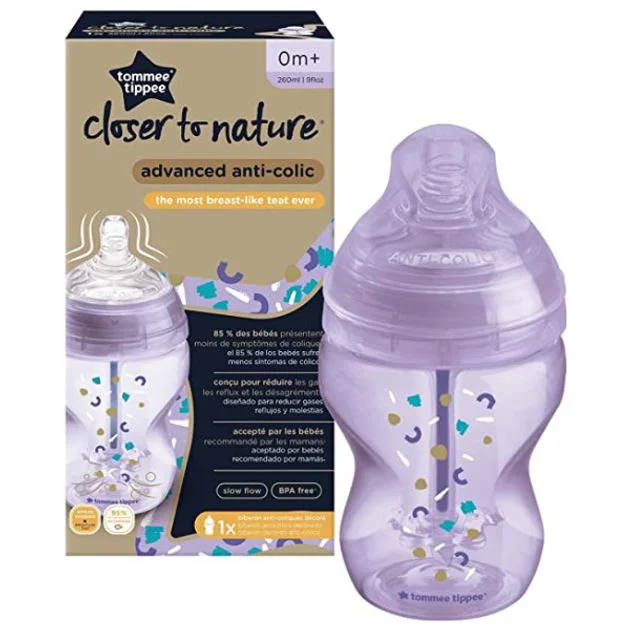 Biberon anti-colici cu autosterilizare Tommee Tippee Advanced Natural Start Mov, 260 ml foto