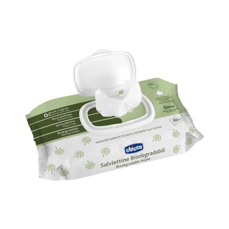 Биоразлагаемые влажные салфетки Chicco, 60 шт. foto
