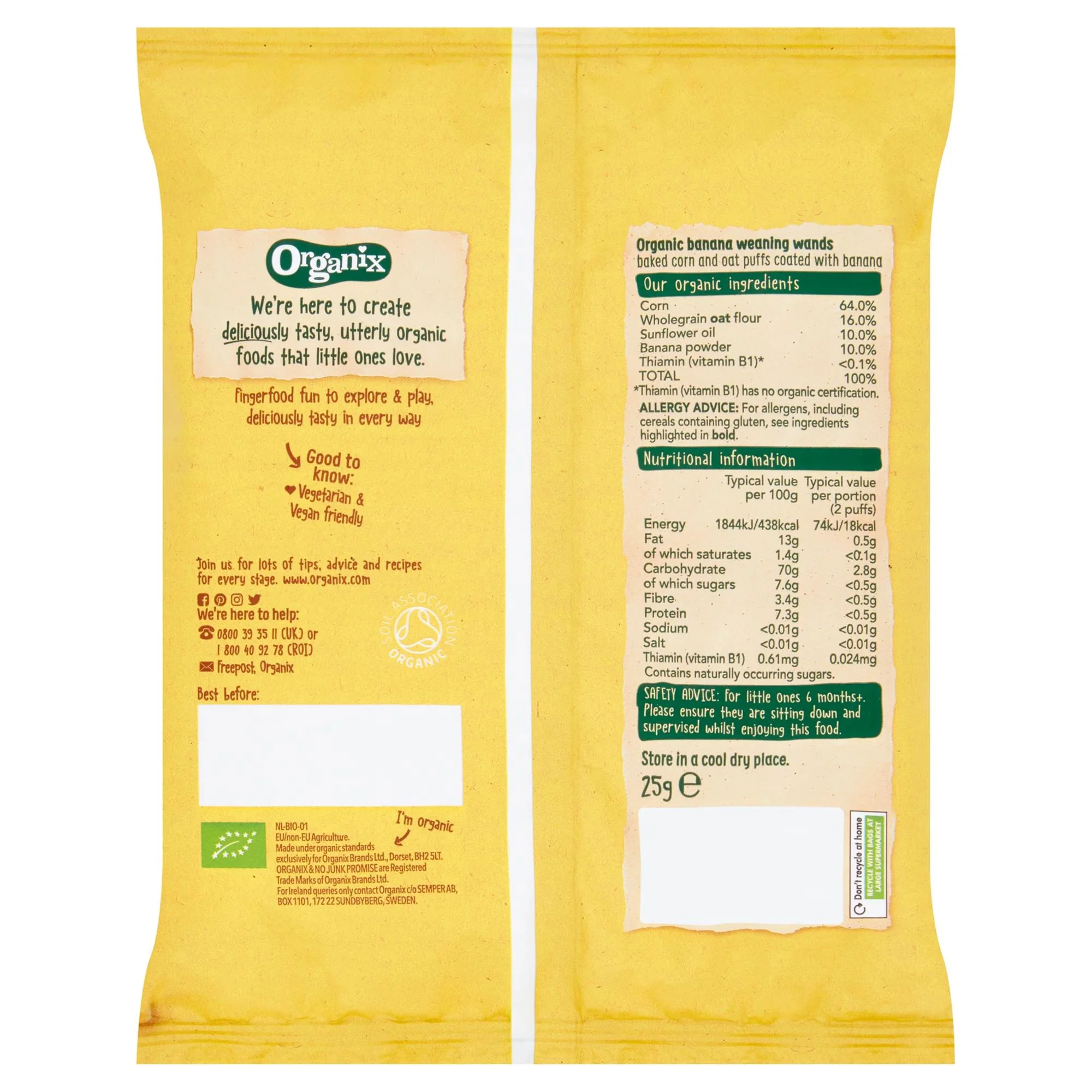 Кукурузные палочки Organix со вкусом банана (6+ мес.), 25 г foto