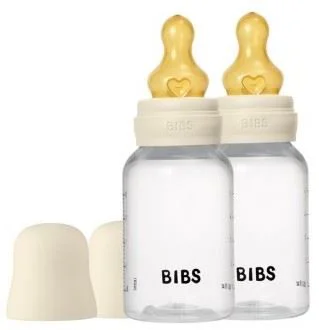 Набор из 2-х пластиковых бутылочек антиколиковых BIBS Ivory с латексной соской 0+ месяца, 2x150 мл foto