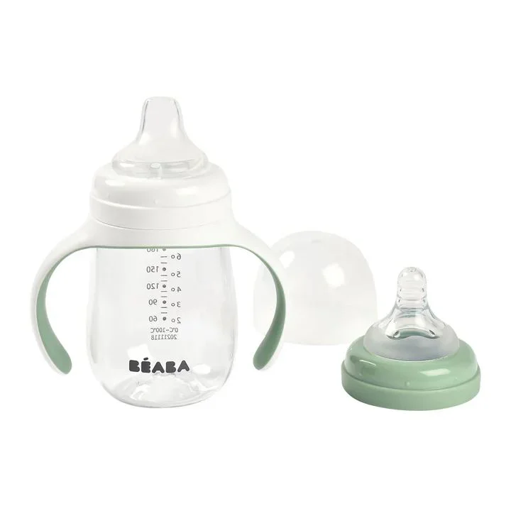 Biberon de invatare 2 in 1 din tritan Beaba Sage Green, 210 ml foto