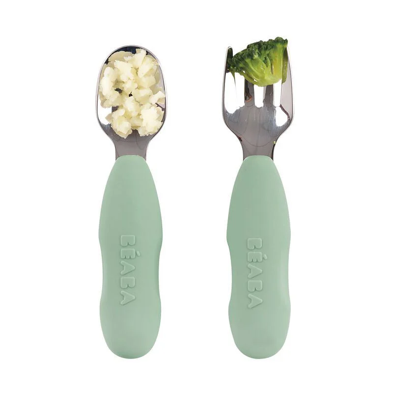 Set lingurita si furculita din inox Beaba Sage Green foto