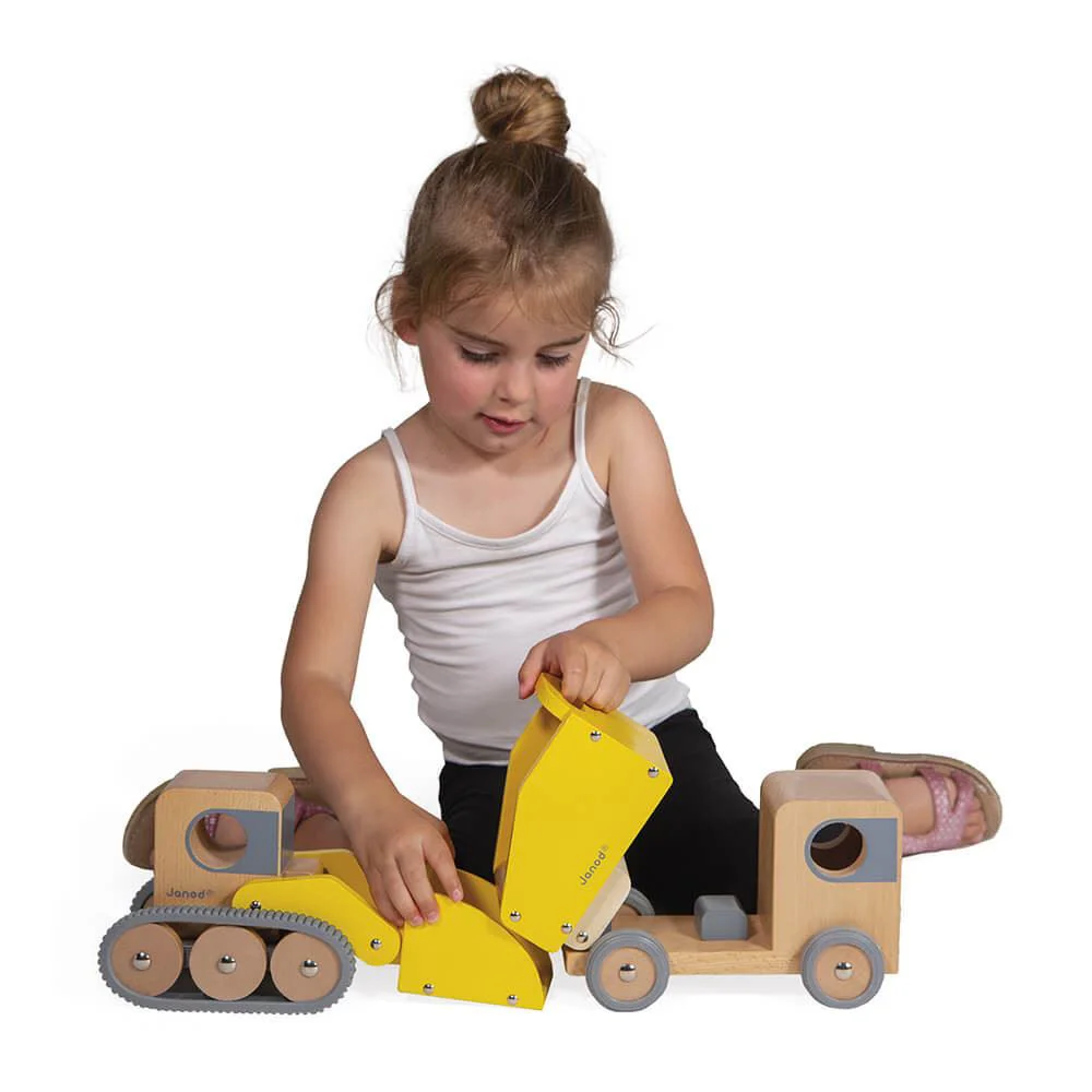 Set camioane de constructie din lemn Janod Camion si Basculanta foto