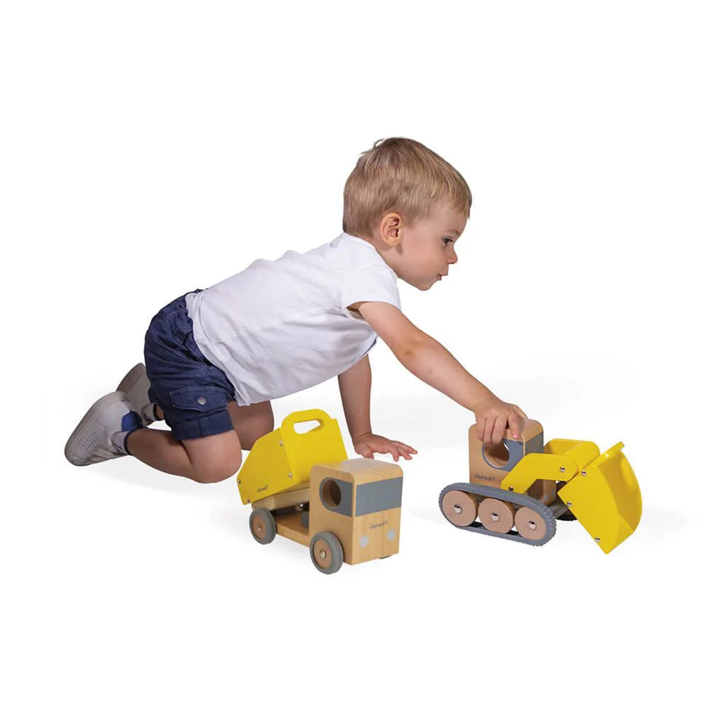 Set camioane de constructie din lemn Janod Camion si Basculanta foto