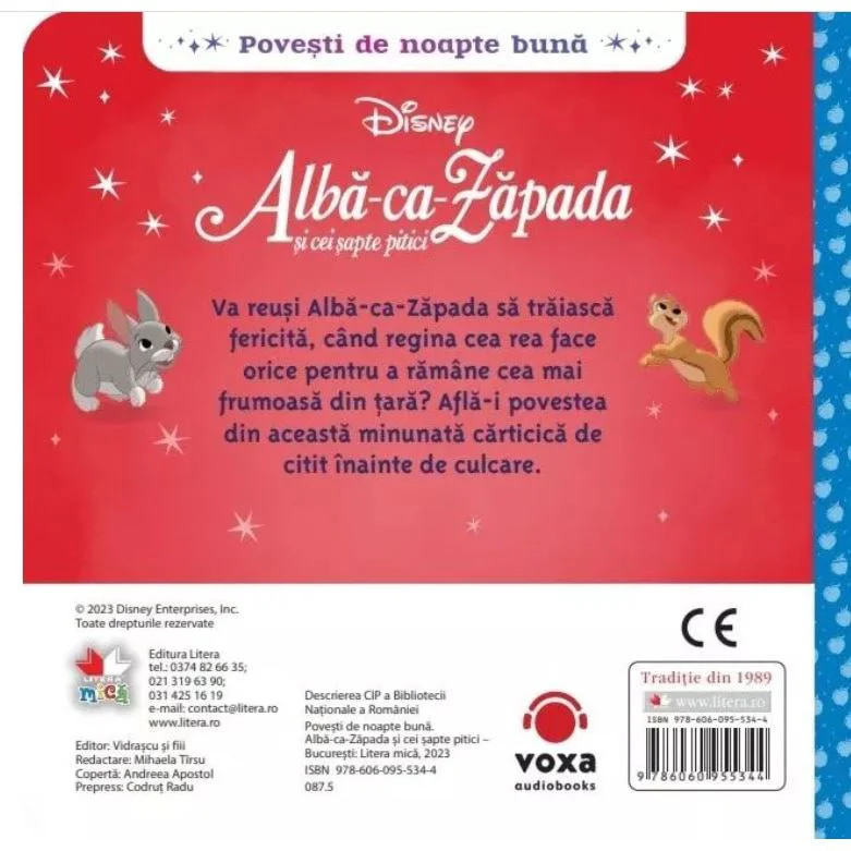 Disney. Povesti de noapte buna. Alba-ca-zapada si cei sapte pitici, Editura Litera foto