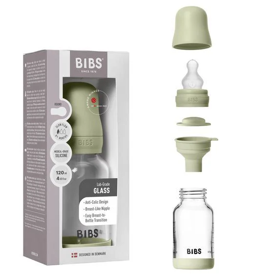 Biberon din sticla anticolici BIBS Sage cu tetina din silicon 0+ luni, 120 ml foto
