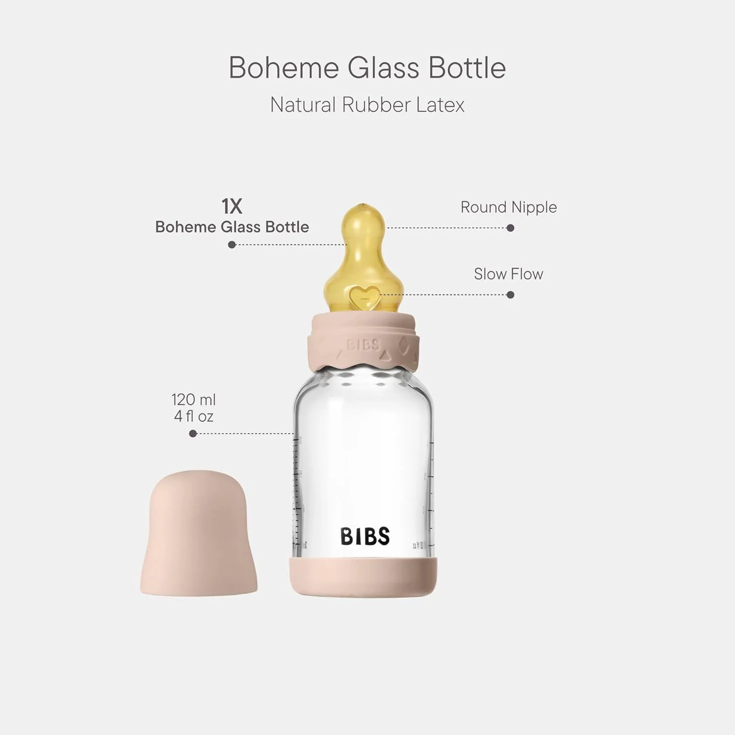 Biberon din sticla anticolici BIBS Boheme Blush cu tetina din latex 0+ luni, 120 ml foto