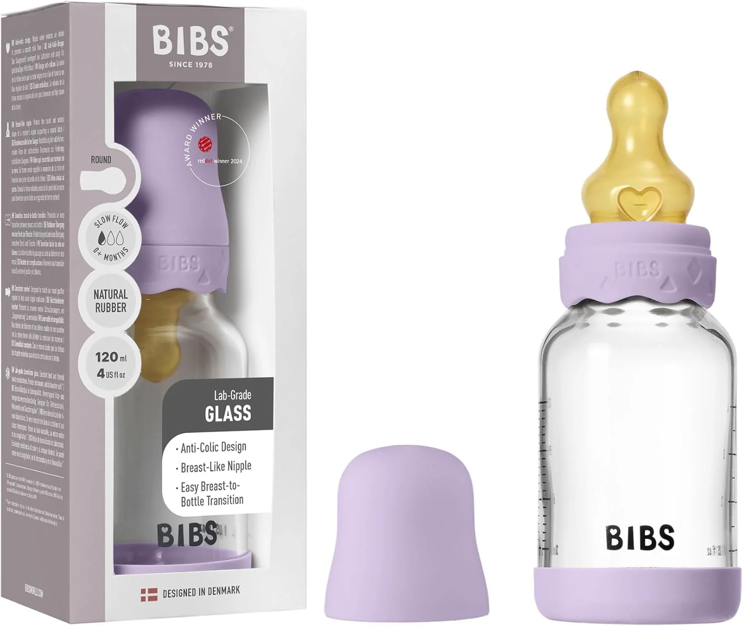 Biberon din sticla anticolici BIBS Boheme Violet Sky cu tetina din latex 0+ luni, 120 ml foto