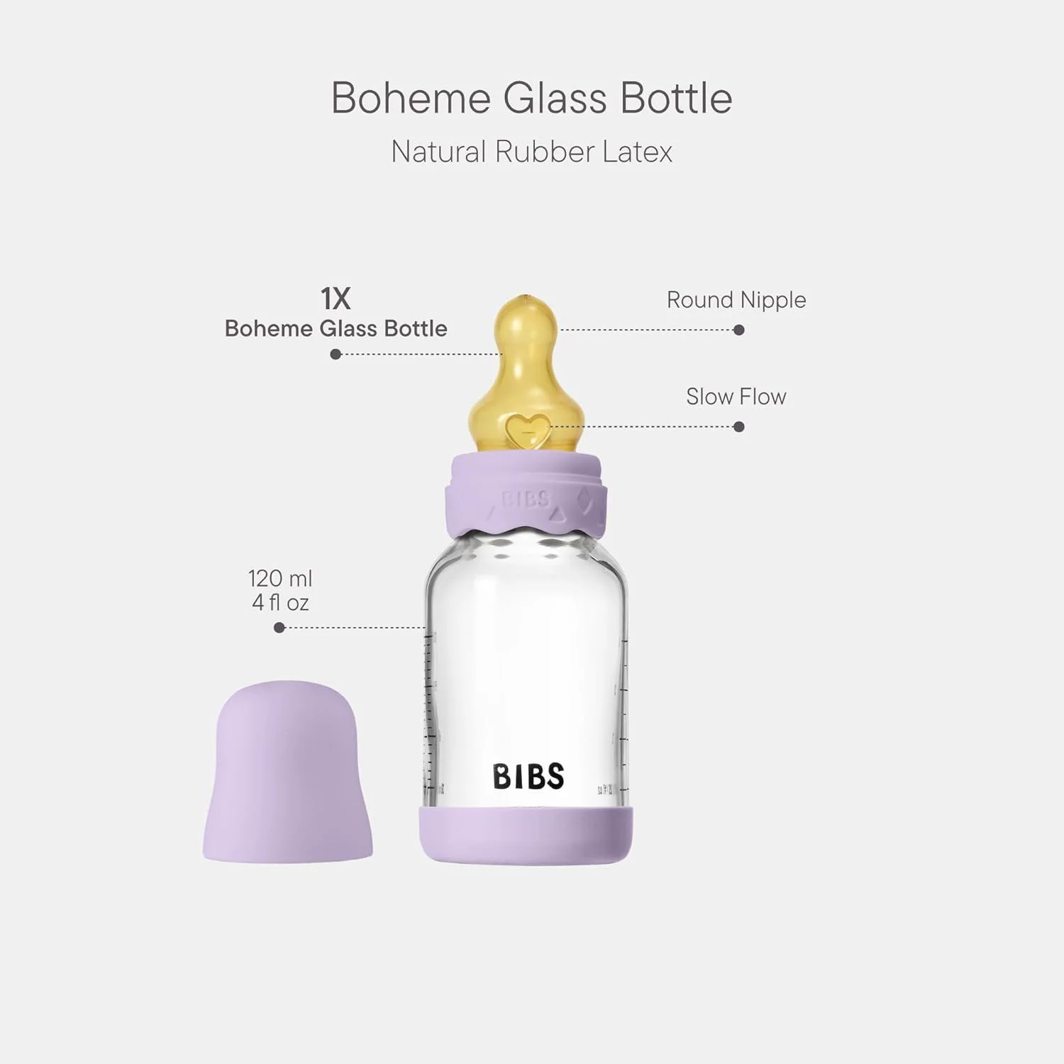 Biberon din sticla anticolici BIBS Boheme Violet Sky cu tetina din latex 0+ luni, 120 ml foto