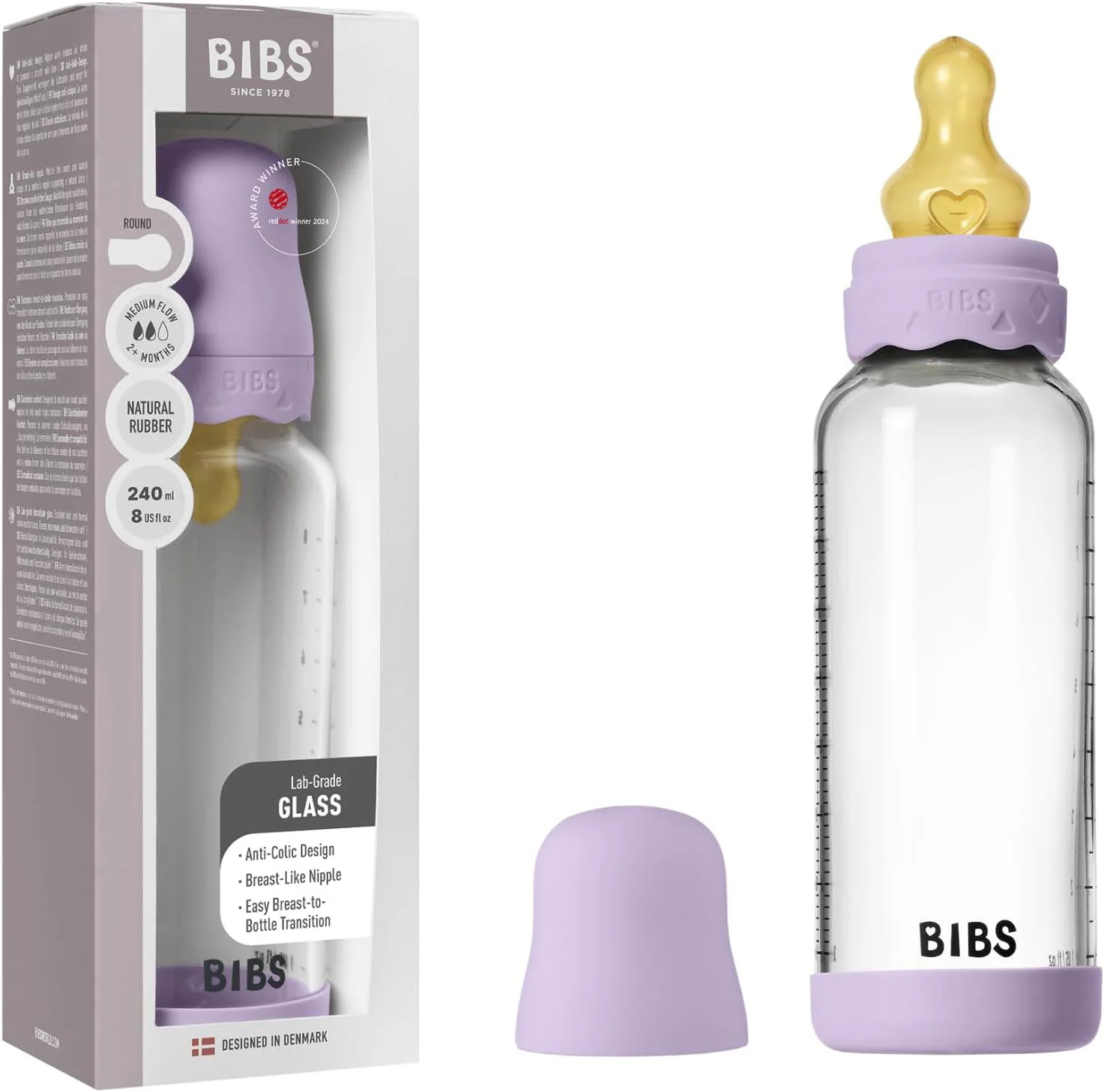 Стеклянная антиколиковая бутылочка BIBS Boheme Violet Sky с латексной соской 3+ месяца, 240 мл foto