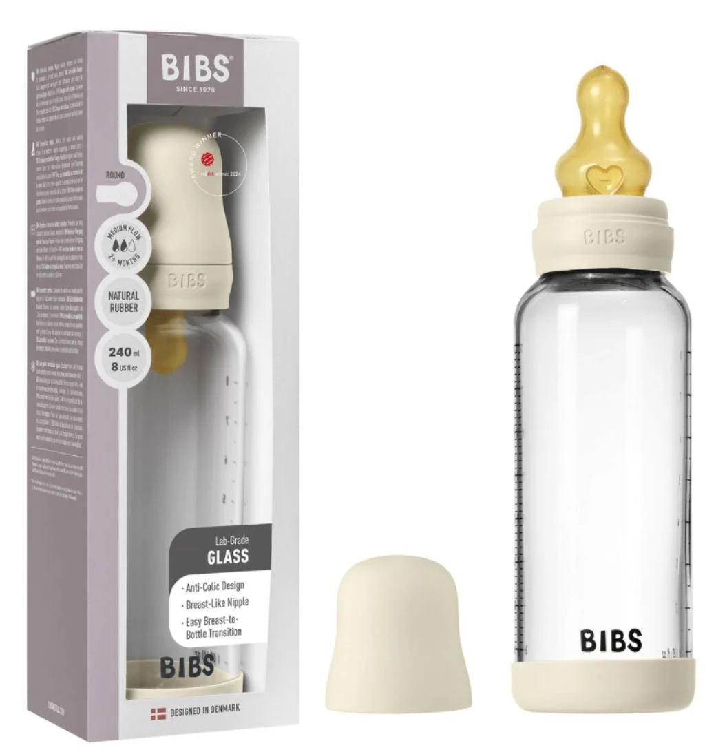 Biberon din sticla anticolici BIBS Ivory cu tetina din latex 3+ luni, 240 ml foto
