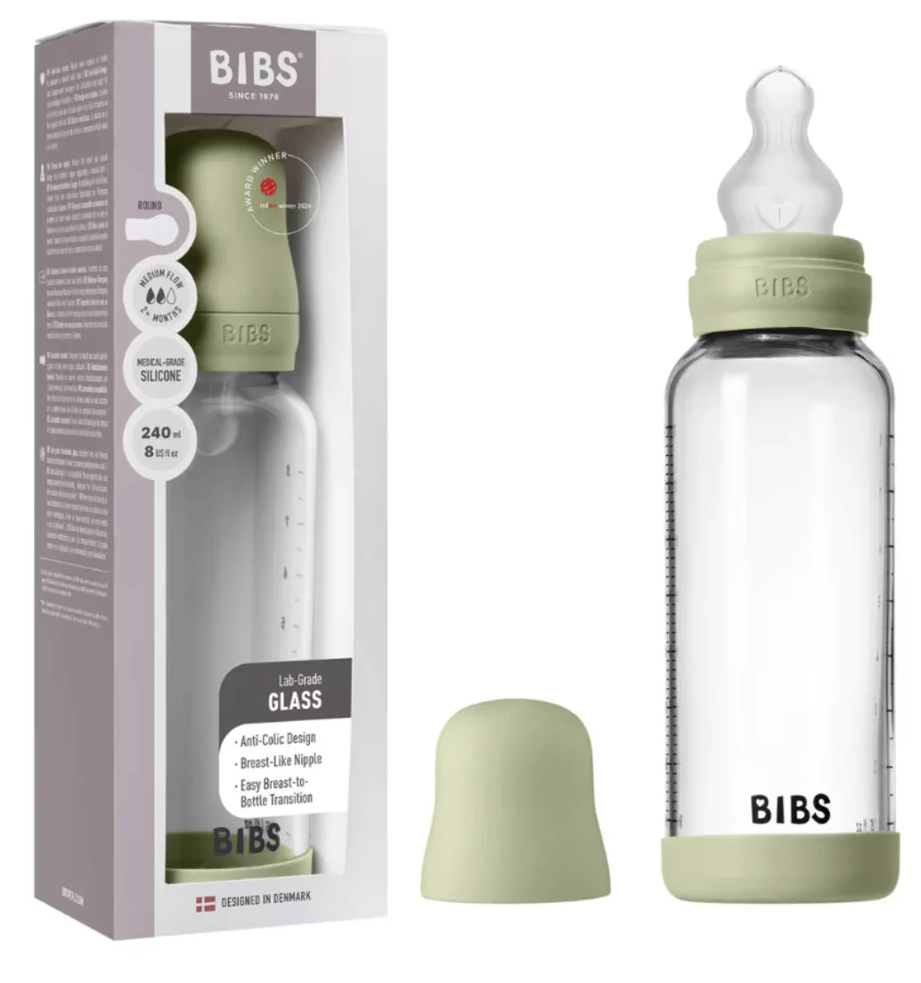 Biberon din sticla anticolici BIBS Sage cu tetina din silicon 3+ luni, 240 ml foto