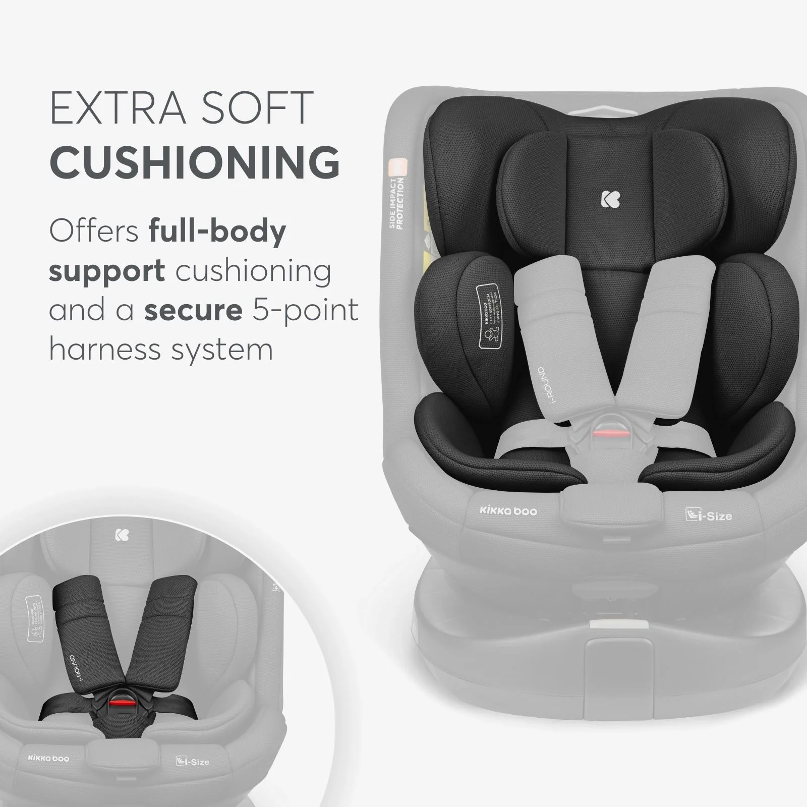 Scaun auto cu isofix i-Size KikkaBoo i-Round Black, 40-150 cm foto