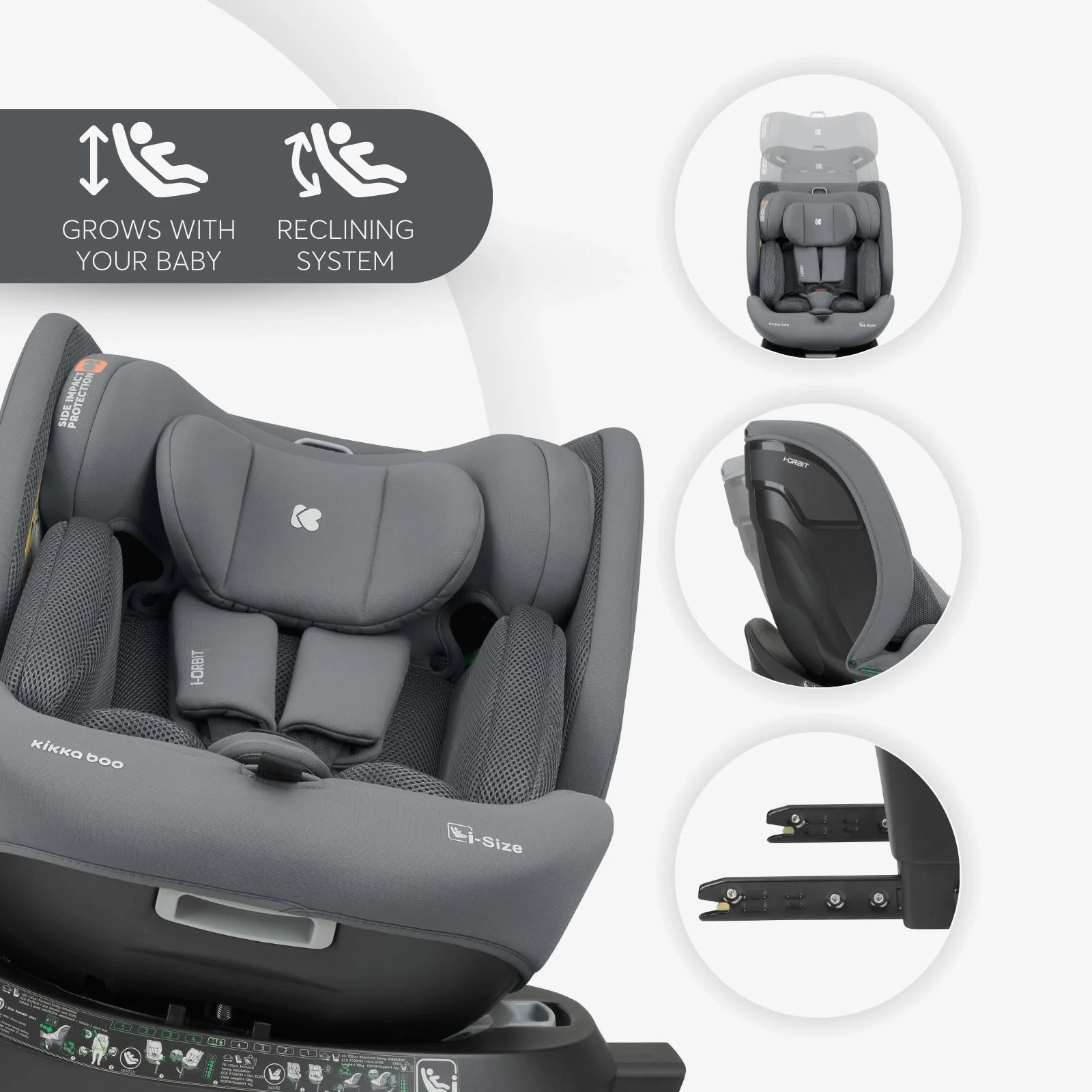 Scaun auto KikkaBoo i-Orbit Light Grey i-Size, 40-150 cm foto