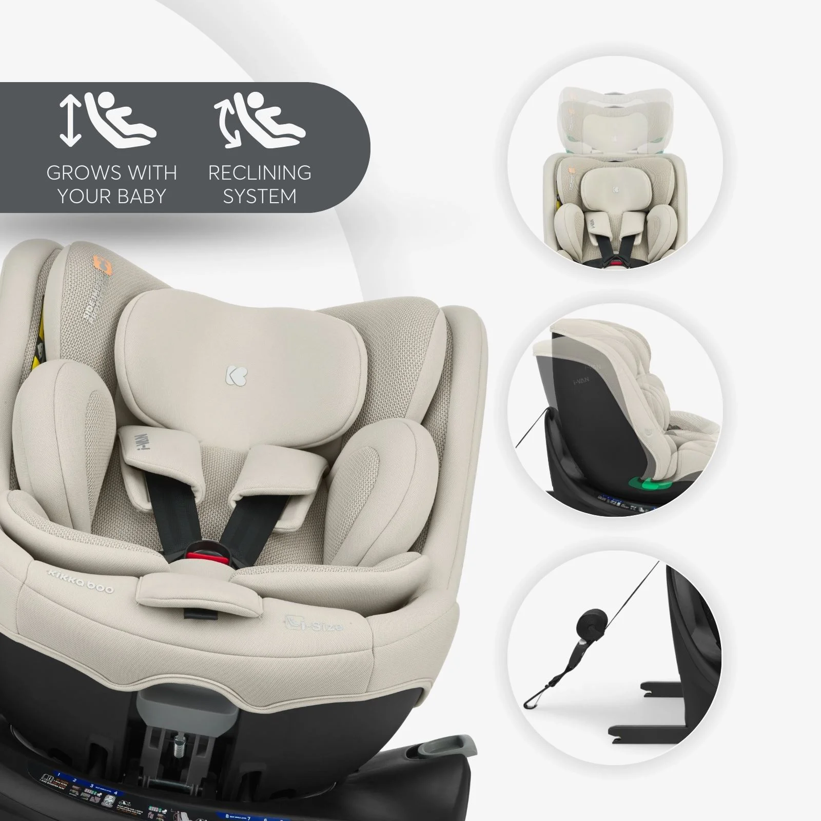Scaun auto KikkaBoo i-Van Light Beige i-Size, 40-150 cm foto