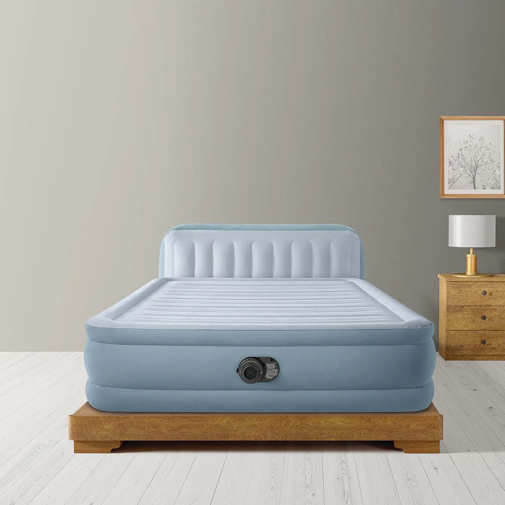 Надувной матрас Intex Velur с изголовьем и насосом, 152x236x86 см foto
