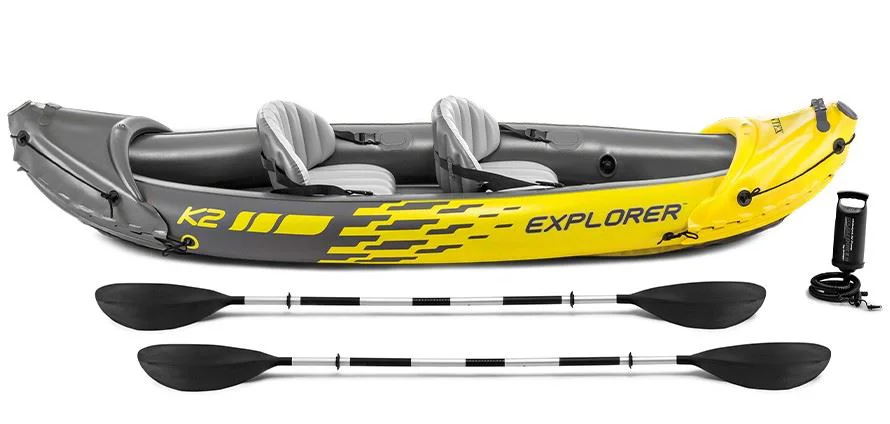 Надувной каяк Intex Explorer K2 с вёслами и насосом, 312x91x51 см, до 180 кг foto