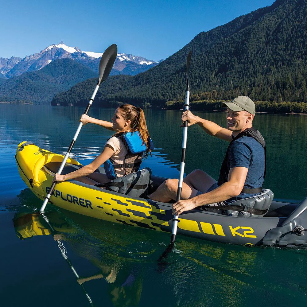 Надувной каяк Intex Explorer K2 с вёслами и насосом, 312x91x51 см, до 180 кг foto