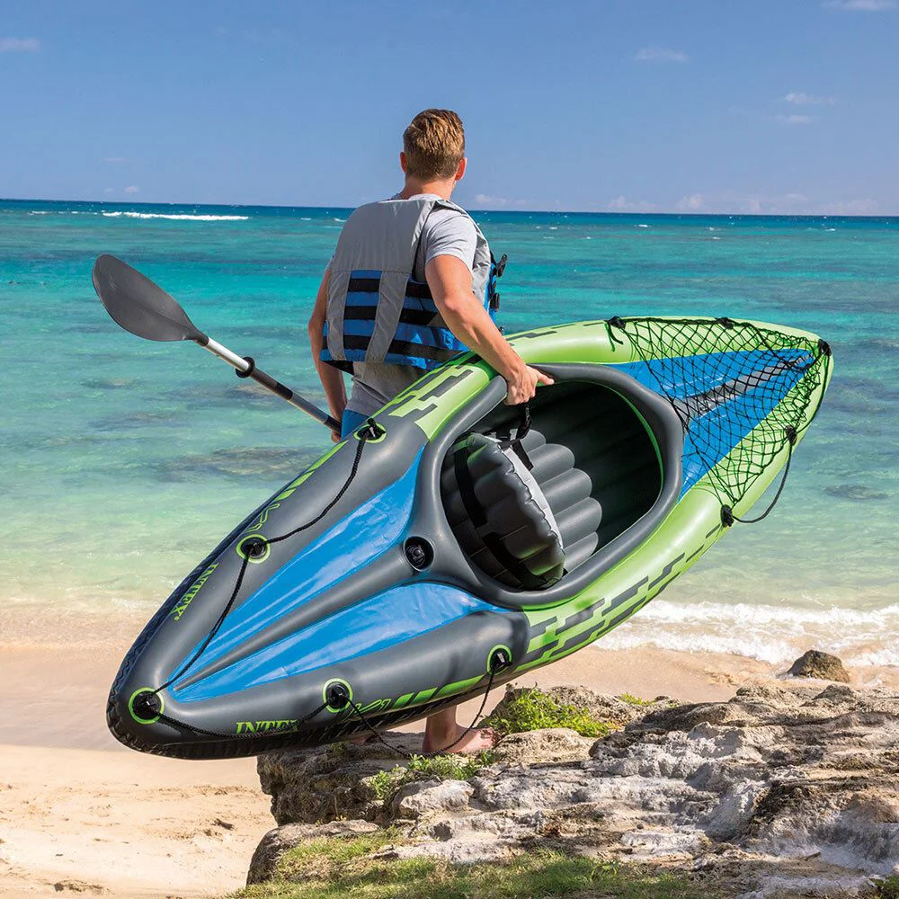 Надувной каяк Intex Explorer K1 с вёслами и насосом, 274x76x33 см, до 100 кг foto