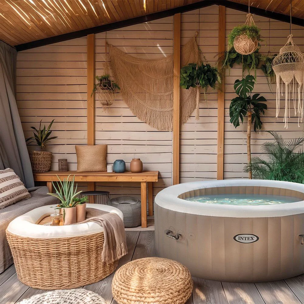 Jacuzzi SPA gonflabil Intex Sahara Tan Round Bubble Massage, 196х71 cm, 795 l, 4 persoane foto