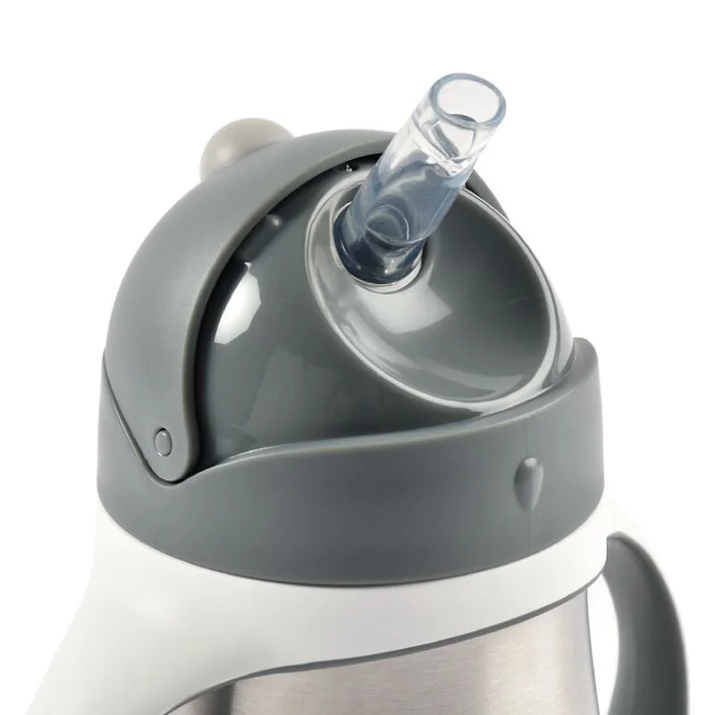 Cana din inox cu pai Beaba Mineral Grey, 250 ml foto