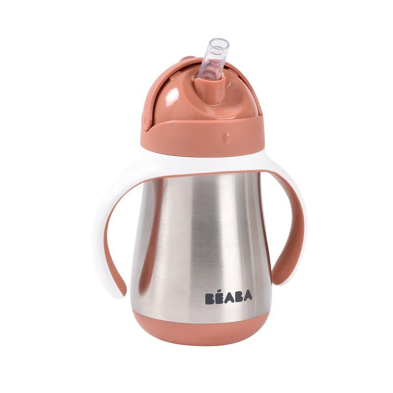 Cana din inox cu pai Beaba Terracotta, 250 ml foto