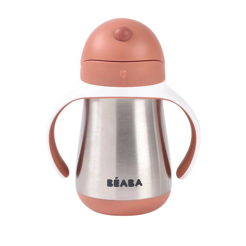 Cana din inox cu pai Beaba Terracotta, 250 ml foto