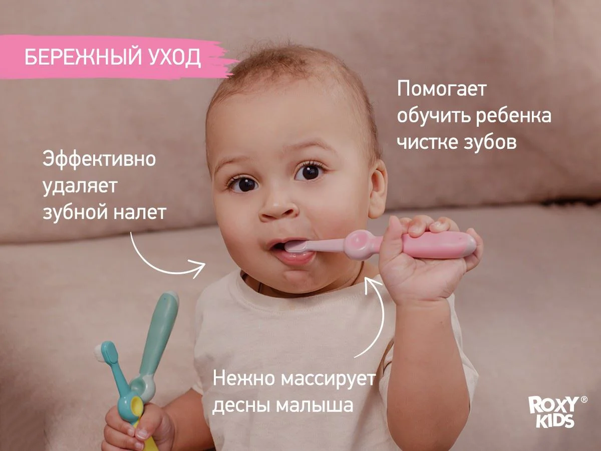 Набор зубных щёток Roxy Kids Smiley Green&Pink, 2 шт. foto
