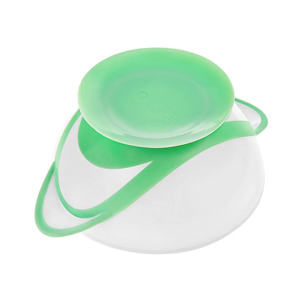 Bol cu ventuza, capac si lingurita Akuku White&Green foto