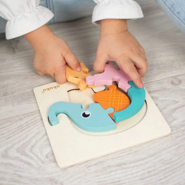 Puzzle educativ din lemn Akuku Elephant foto