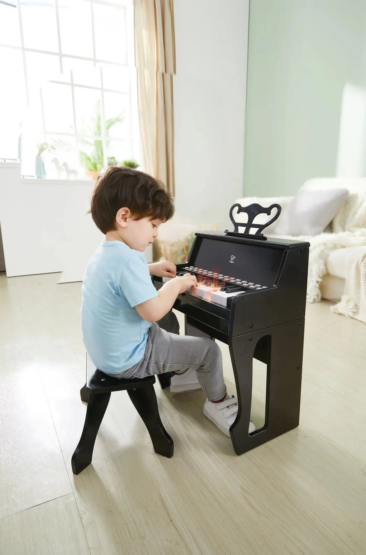 Фортепиано с подсветкой и табуретом Hape Black foto