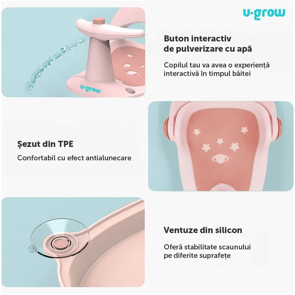 Scaun de baie cu ghidon si spatar reglabil U-Grow Pink foto