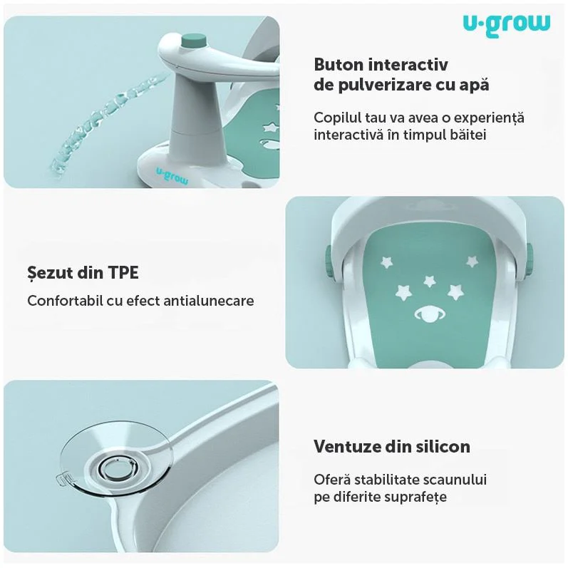 Scaun de baie cu ghidon si spatar reglabil U-Grow Green foto