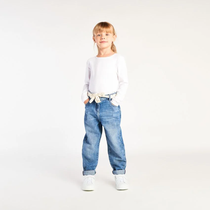 Orchestra Blugi din denim de tip mom fit cu esarfa decorativa pentru fete foto