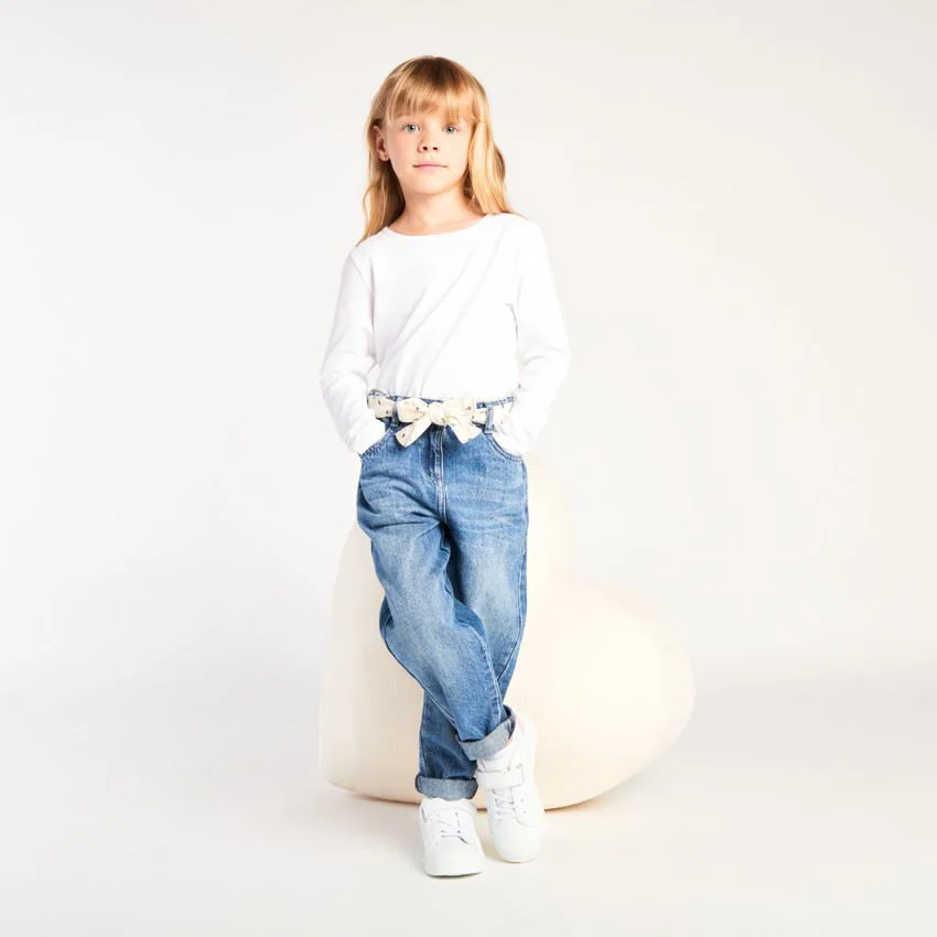 Orchestra Blugi din denim de tip mom fit cu esarfa decorativa pentru fete foto