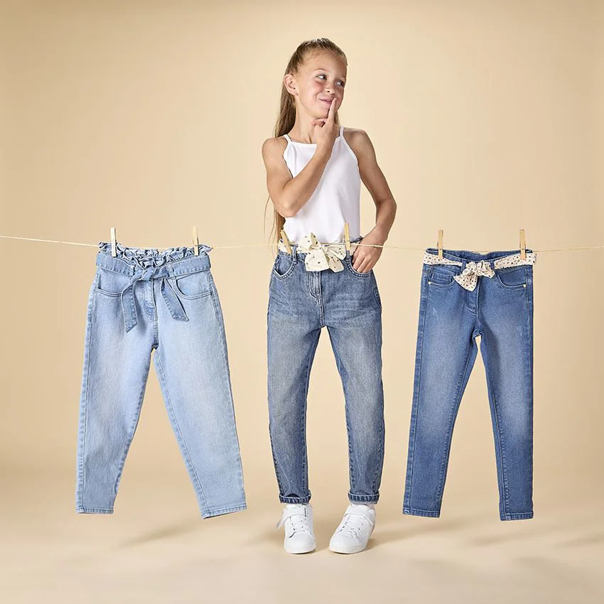 Orchestra Blugi din denim de tip mom fit cu esarfa decorativa pentru fete foto