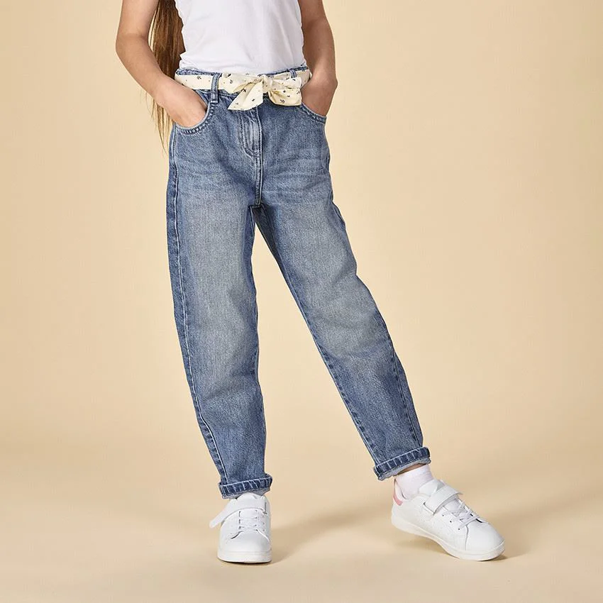 Orchestra Blugi din denim de tip mom fit cu esarfa decorativa pentru fete foto